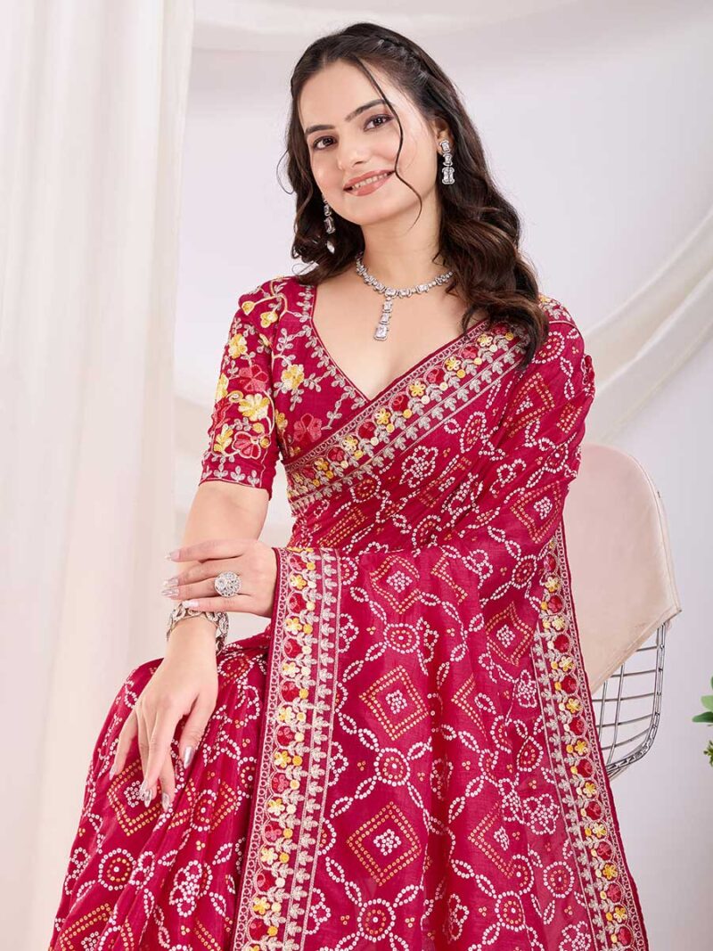 Red Color Red Saree - Image 3