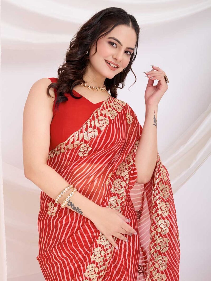 Red Color Red Saree - Image 3