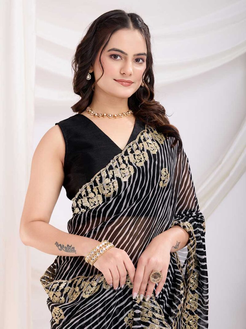 Black Color Black Saree - Image 3