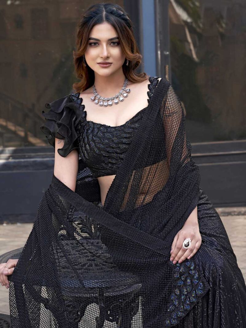 Black Color Black Saree - Image 2