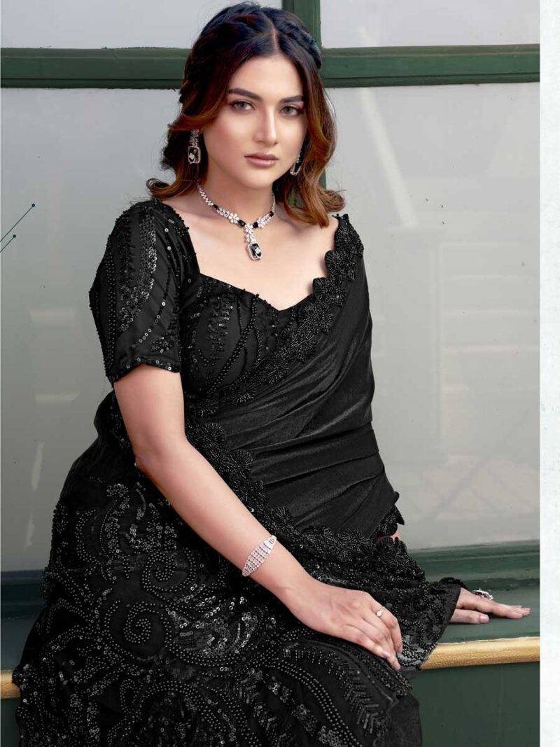Black Color Black Saree - Image 2