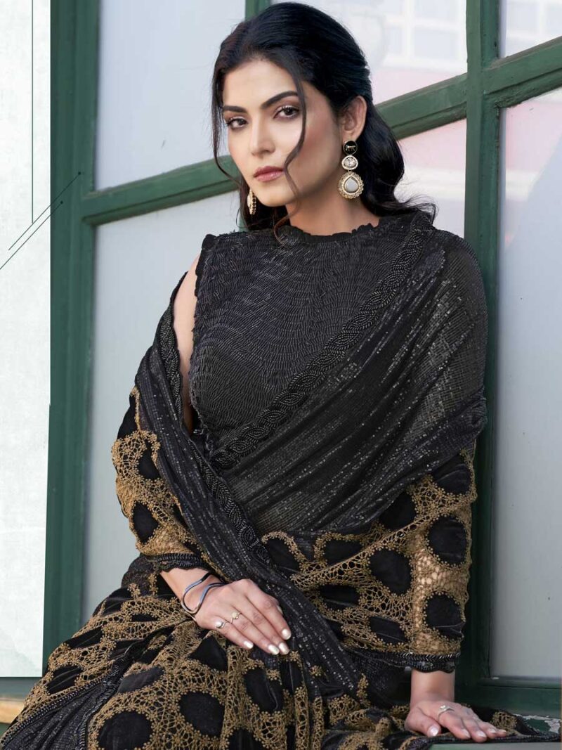 Black Color Black Saree - Image 2