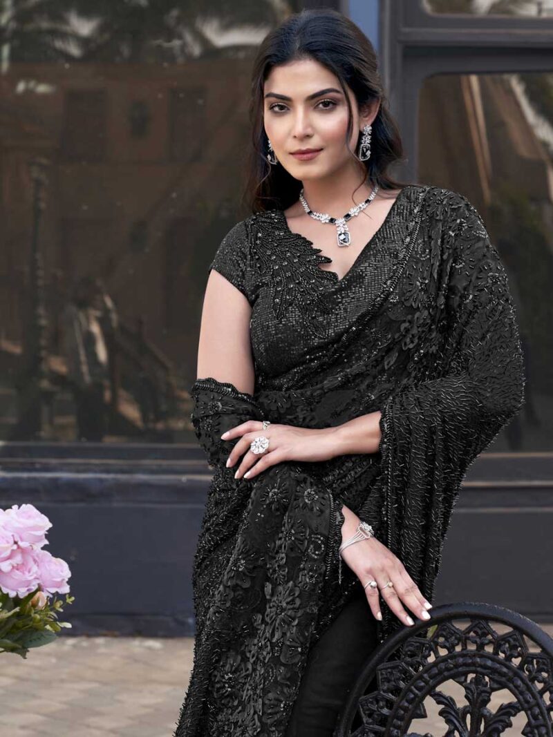 Black Color Black Saree - Image 2