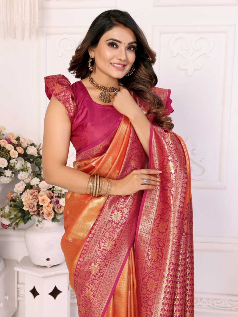 Orange Color Maroon Saree - Image 3