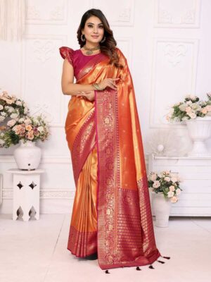 Orange Color Maroon Saree