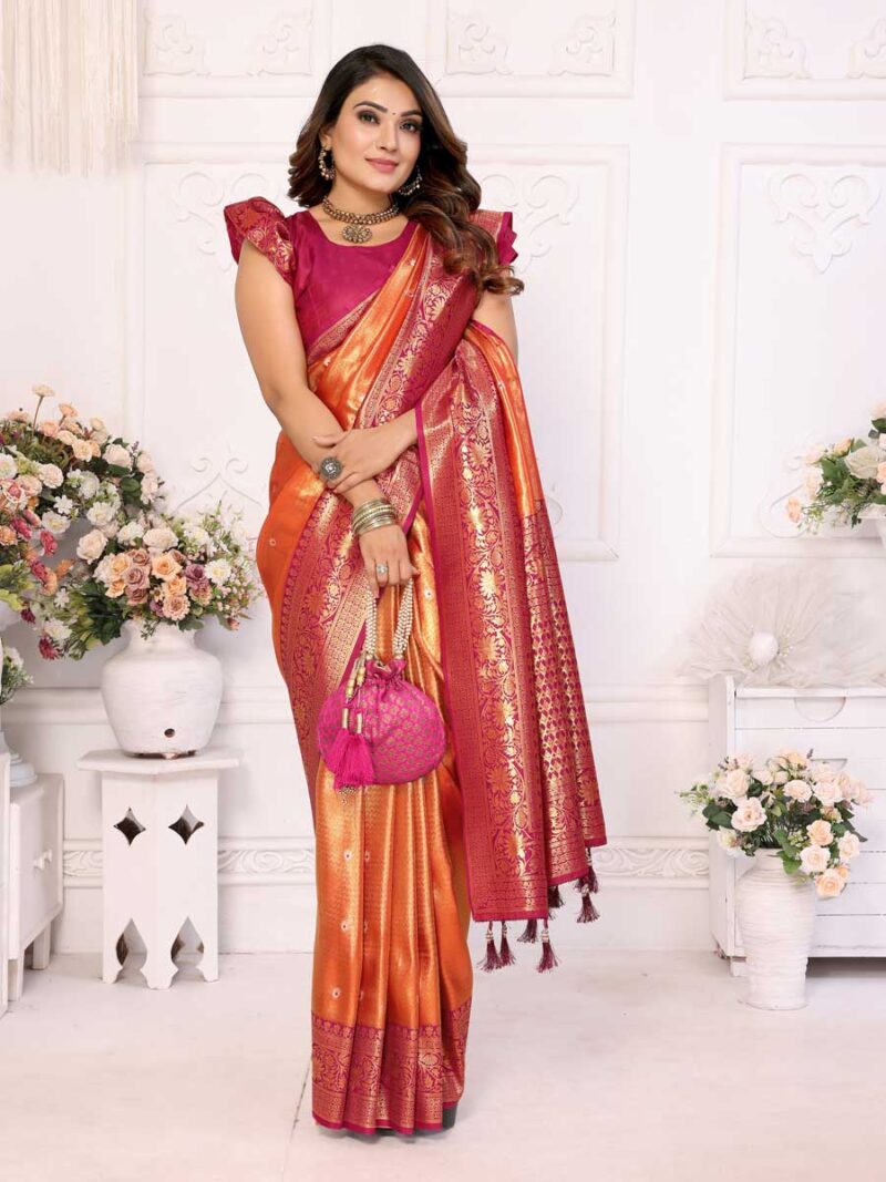 Orange Color Maroon Saree - Image 4