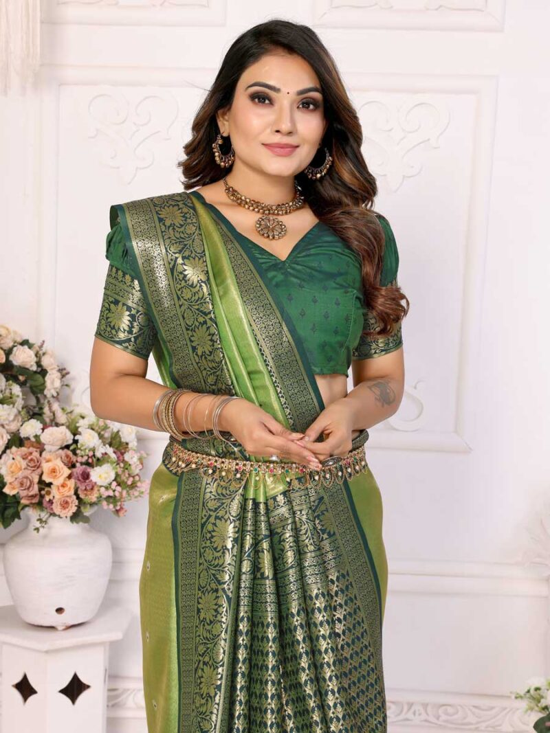 Green Color Green Saree - Image 3