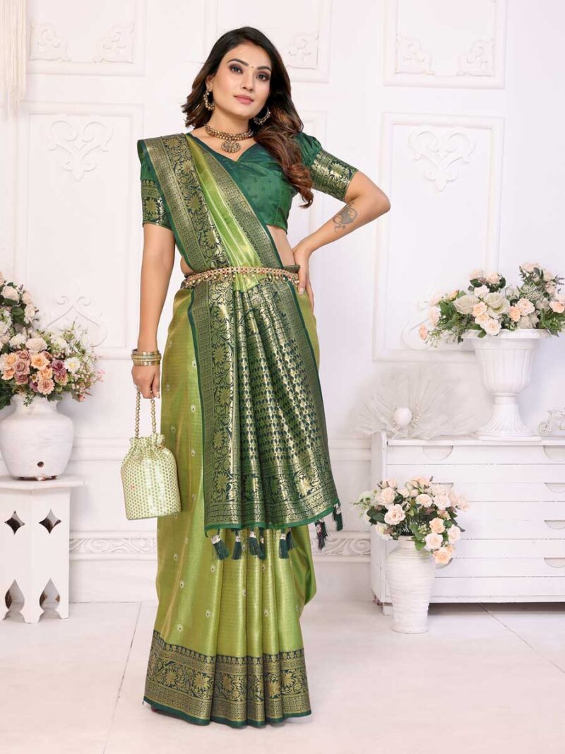 Green Color Green Saree - Image 4