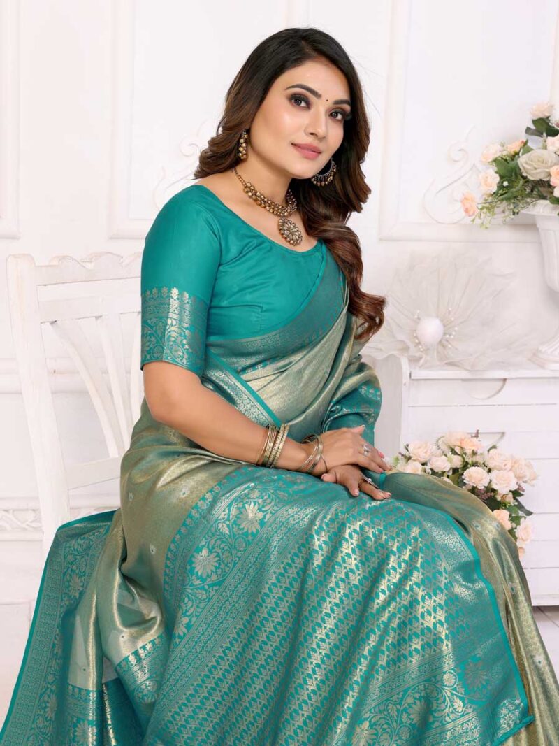 Sea Green Color Sea Green Saree - Image 3