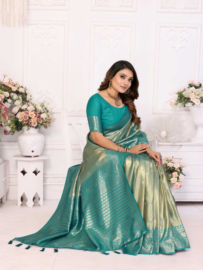 Sea Green Color Sea Green Saree - Image 4
