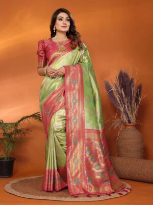 Green Color Pink Saree
