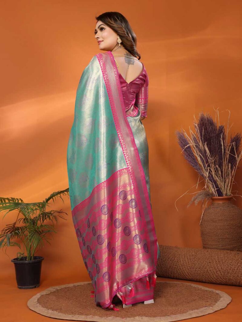 Sea Green Color Pink Saree - Image 2
