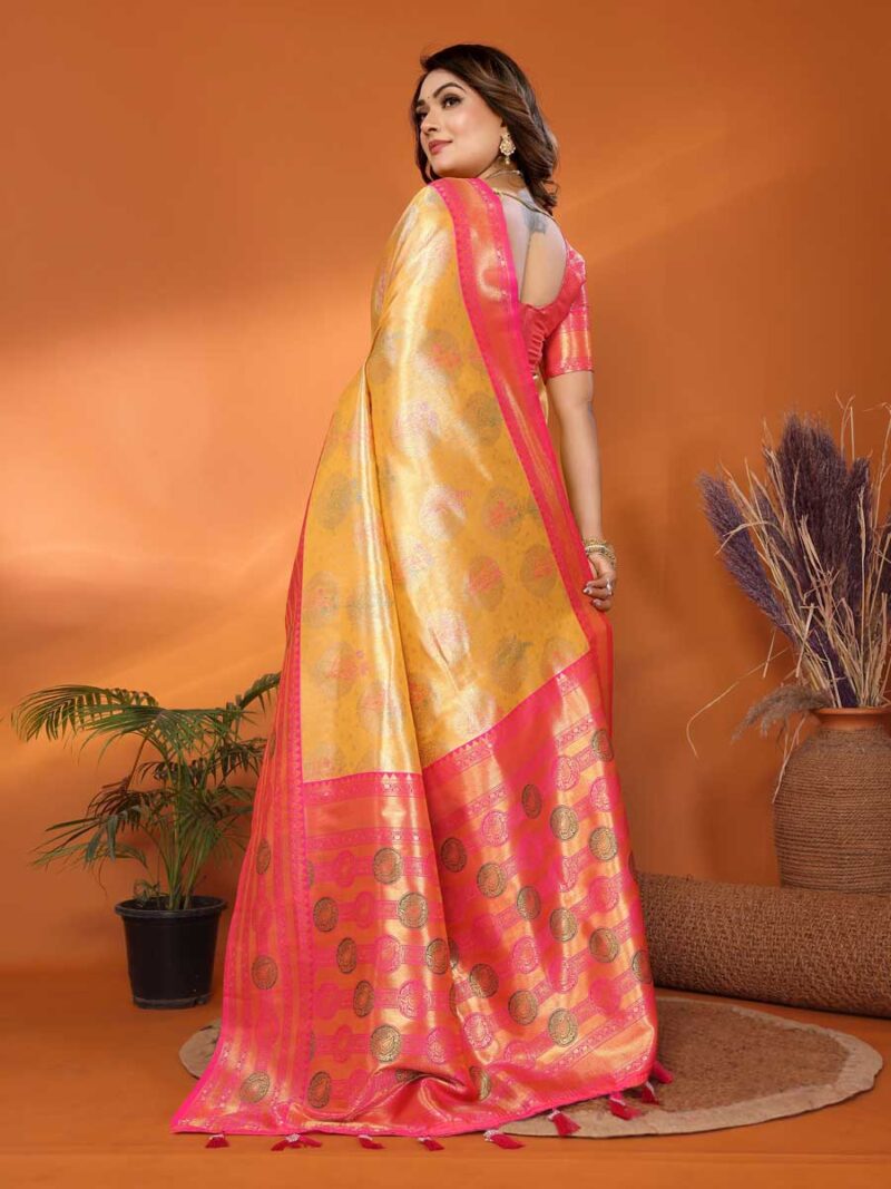 Mustard Color Peach Saree - Image 2