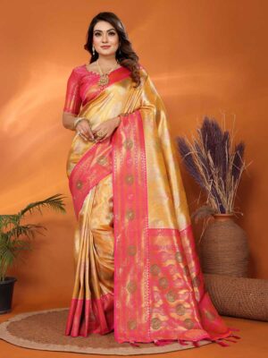 Mustard Color Peach Saree