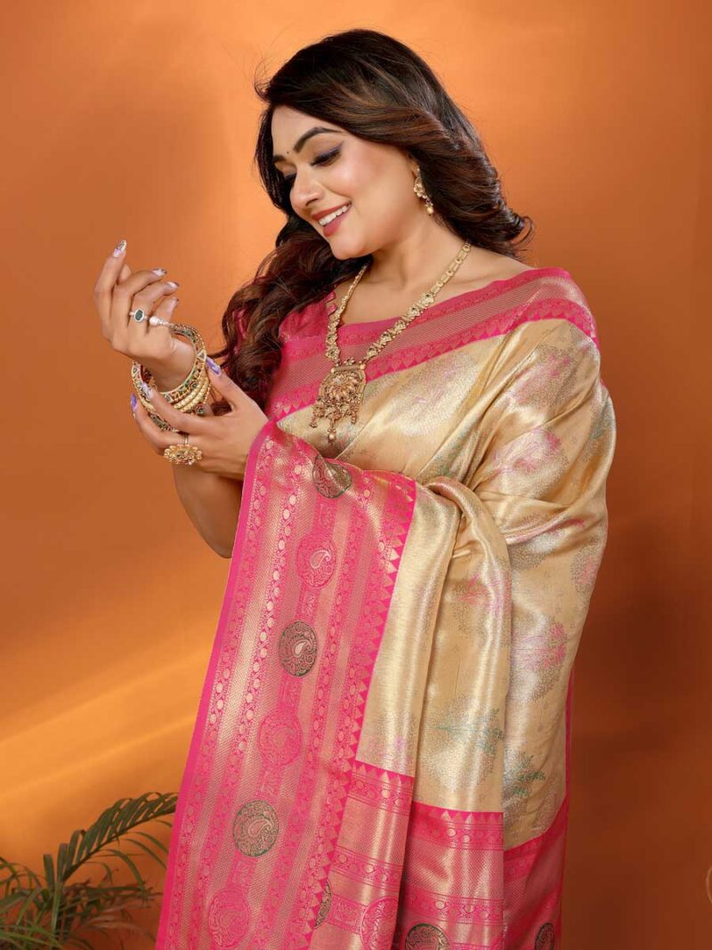 Beige Color Pink Saree - Image 3