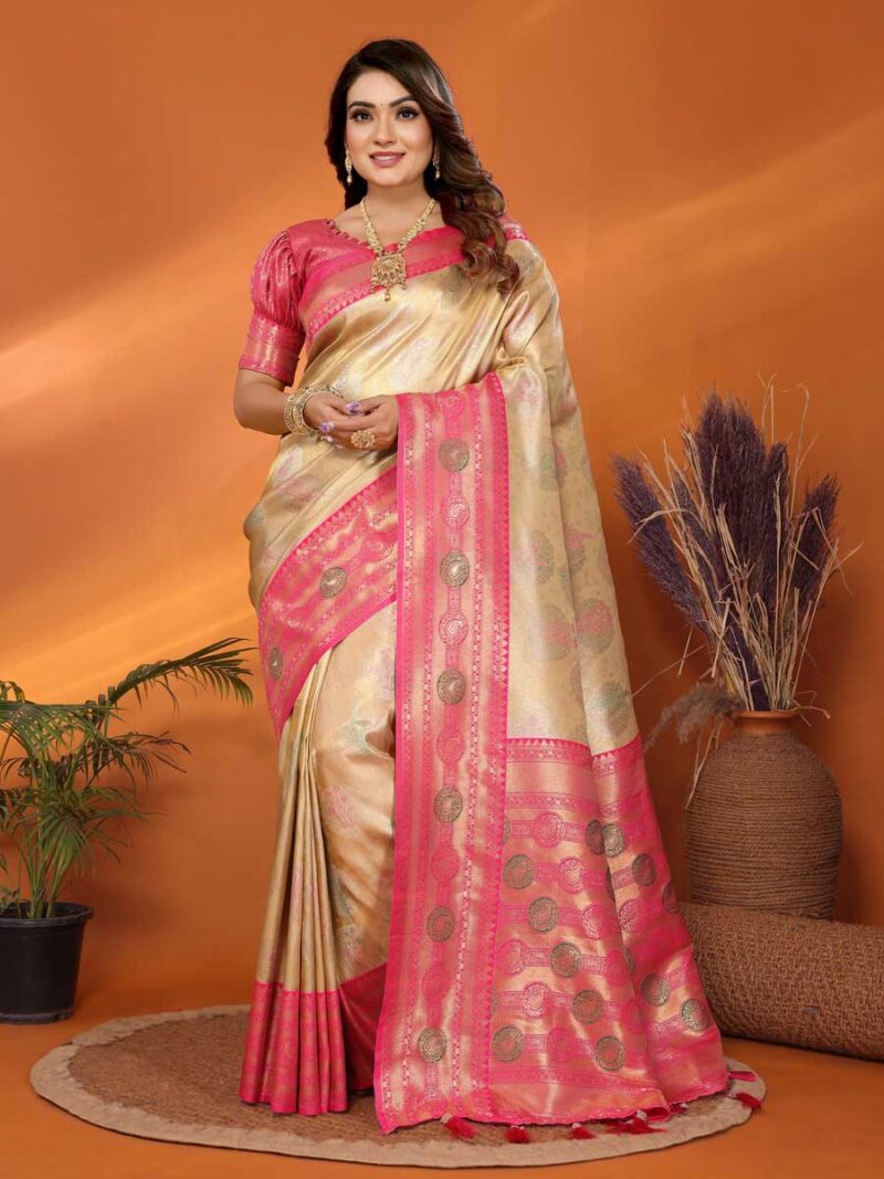 Beige Color Pink Saree