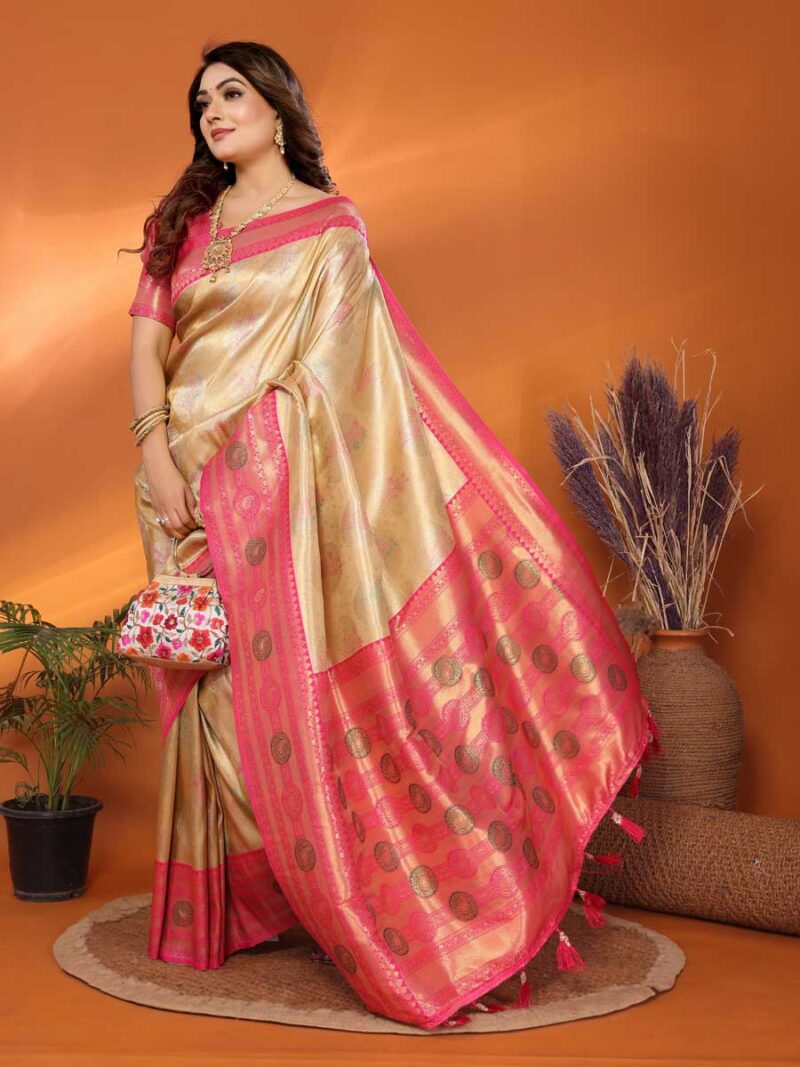 Beige Color Pink Saree - Image 4