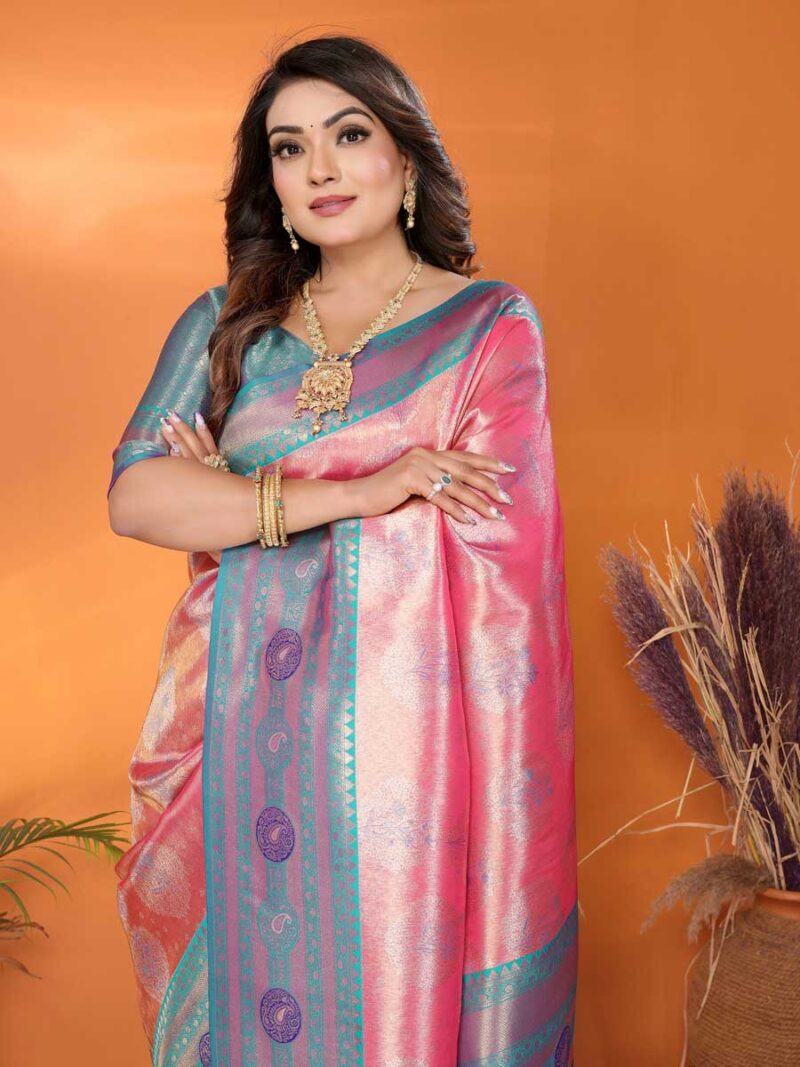 Peach Color Blue Saree - Image 3
