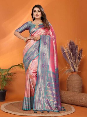 Peach Color Blue Saree