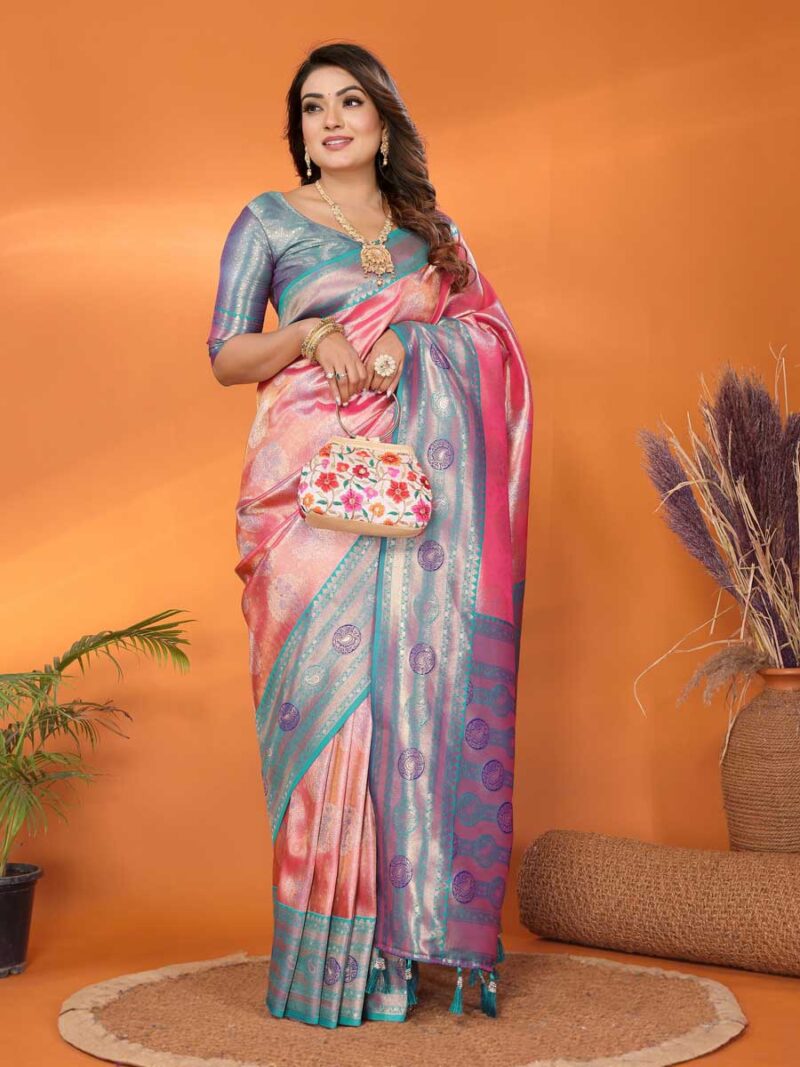 Peach Color Blue Saree - Image 4