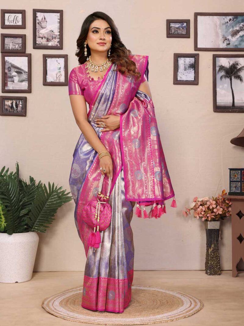Lavender Color Pink Saree - Image 4