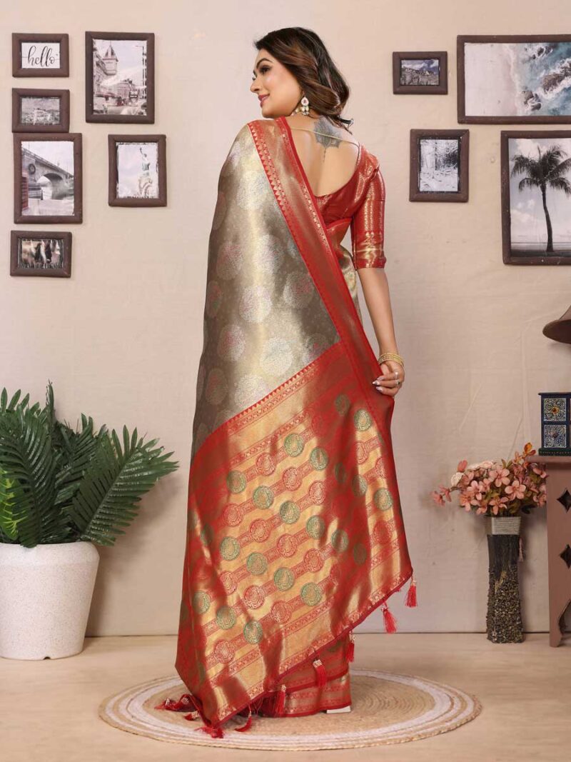 Grey Color Rust Saree - Image 2