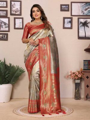 Grey Color Rust Saree
