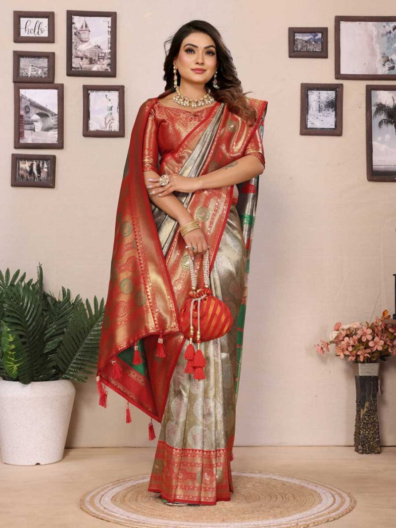 Grey Color Rust Saree - Image 4