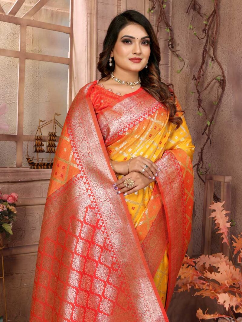 Yellow Color Orange Saree - Image 3