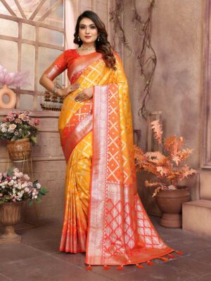 Yellow Color Orange Saree