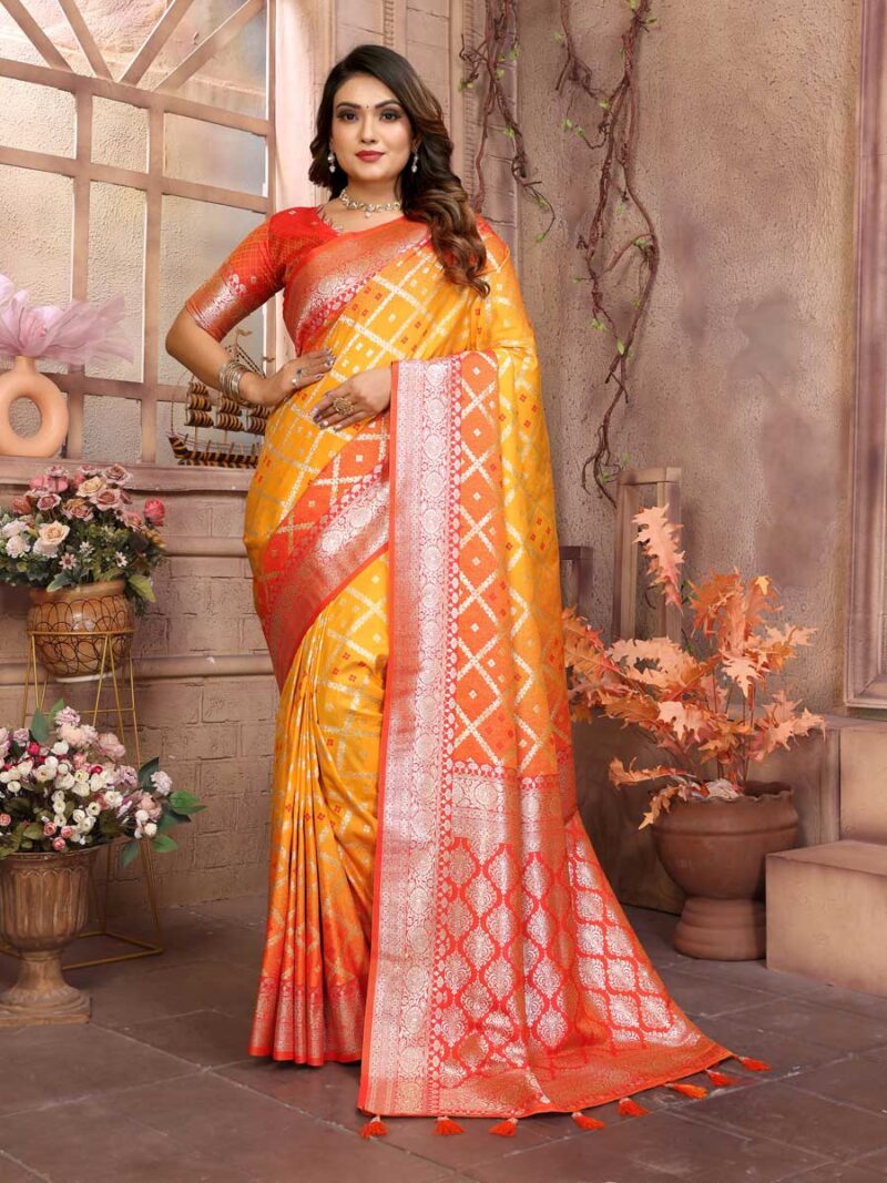 Yellow Color Orange Saree