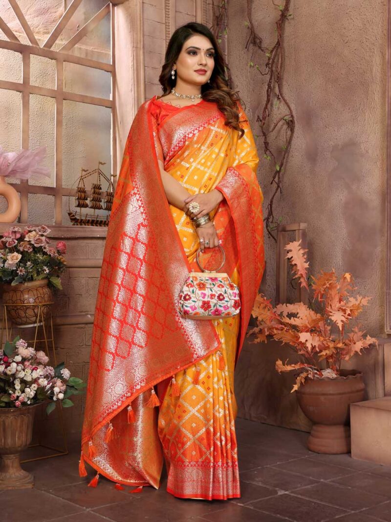 Yellow Color Orange Saree - Image 4