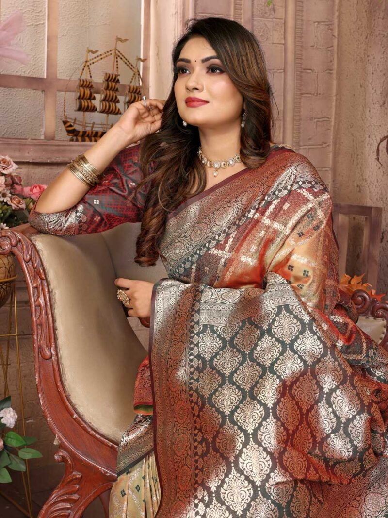 Peach Color Brown Saree - Image 3