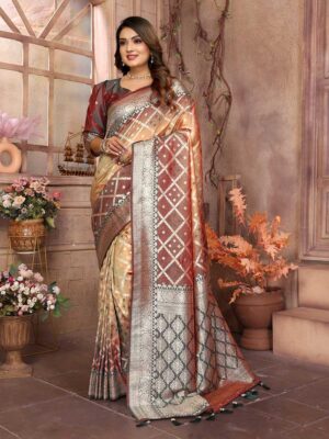 Peach Color Brown Saree