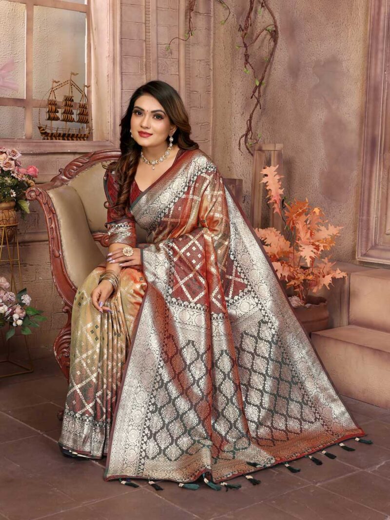 Peach Color Brown Saree - Image 4