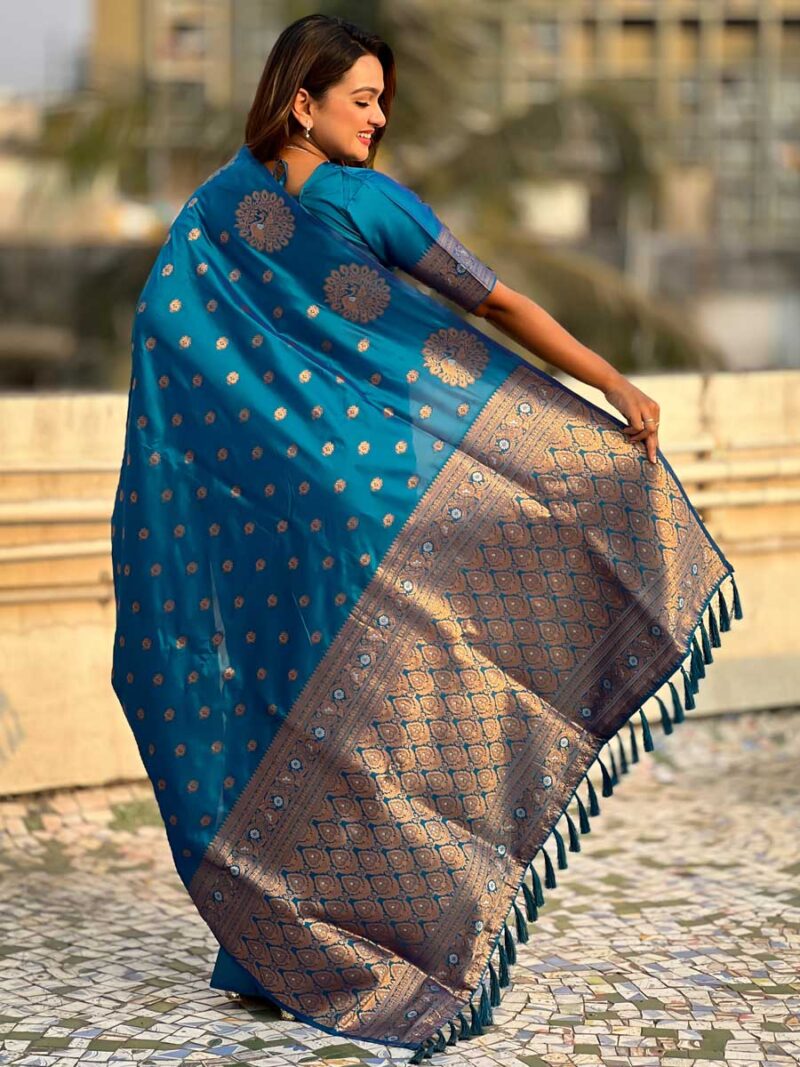 Teal Blue Color Teal Blue Saree - Image 2