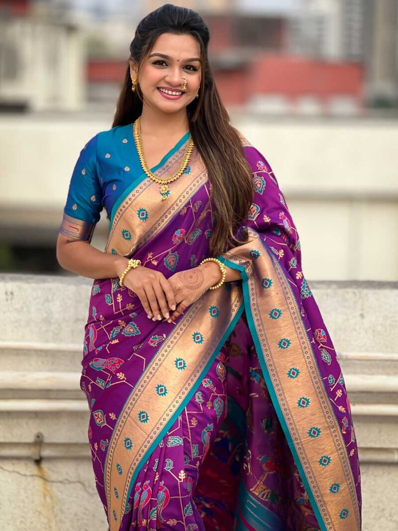 Purple Color Firozi Saree - Image 3
