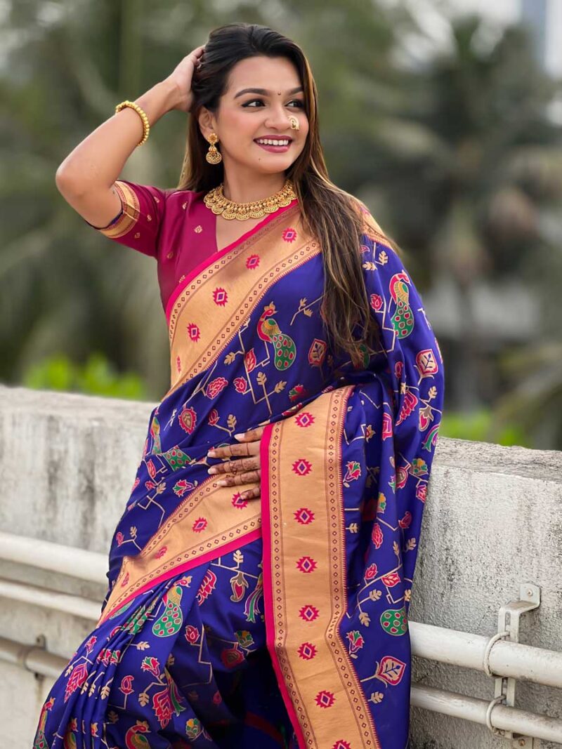 Blue Color Pink Saree - Image 3