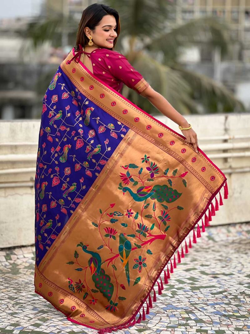 Blue Color Pink Saree - Image 2