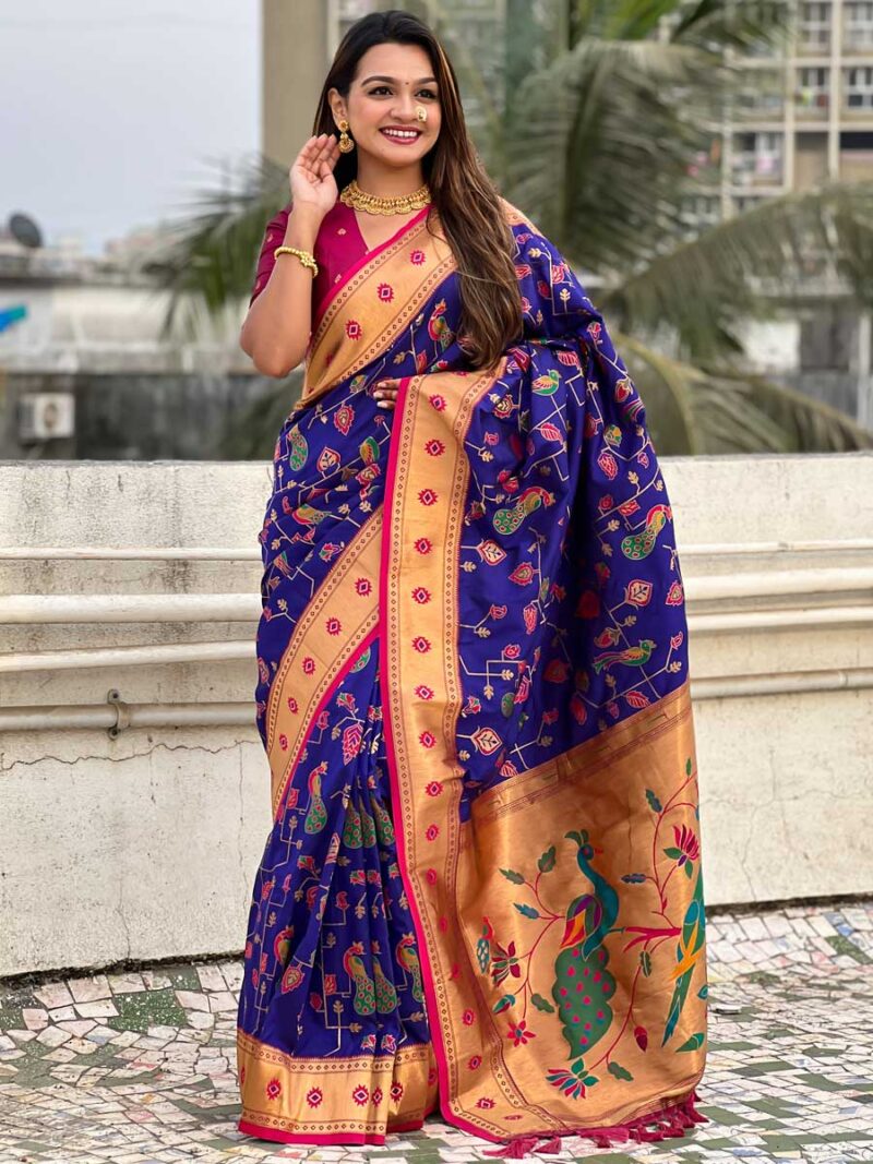 Blue Color Pink Saree - Image 4