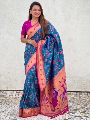 Firozi Color Purple Saree