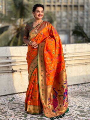 Orange Color Green Saree