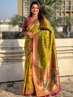 Olive Color Pink Saree