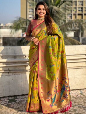 Olive Color Pink Saree