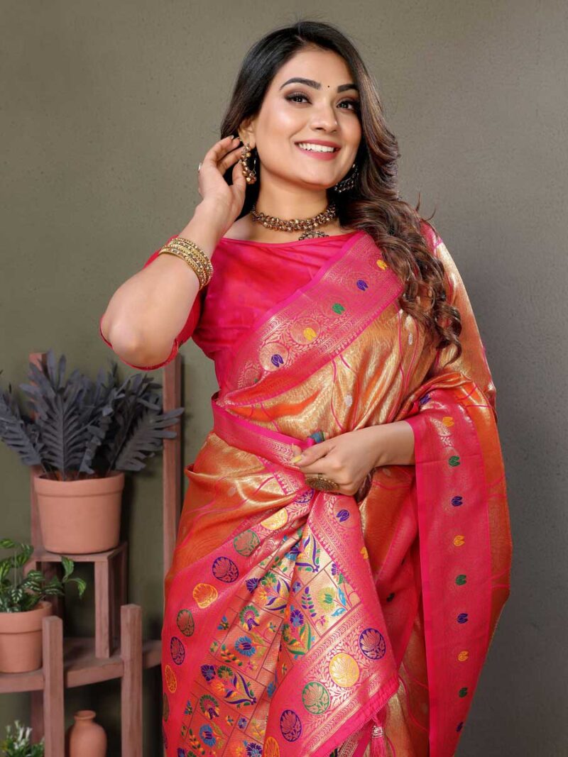 Orange Color Pink Saree - Image 3