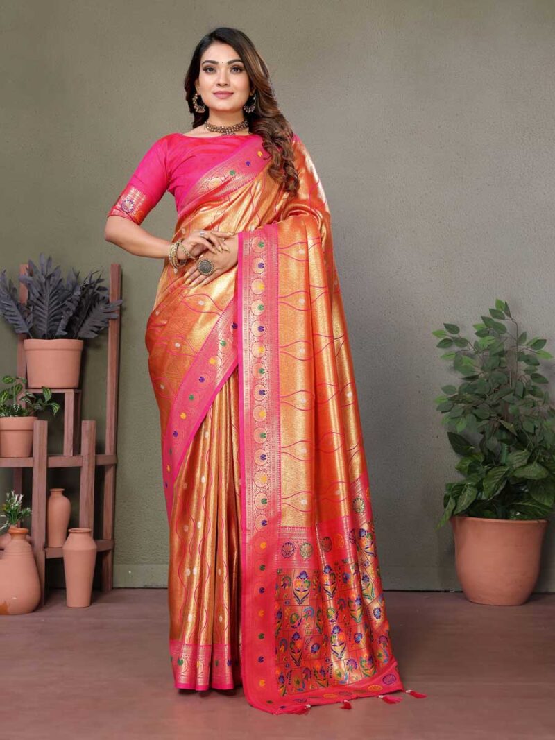 Orange Color Pink Saree