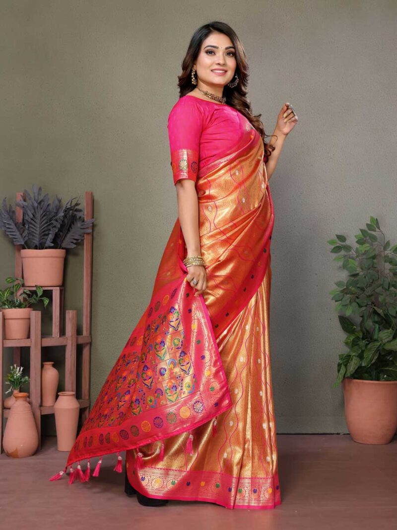 Orange Color Pink Saree - Image 4