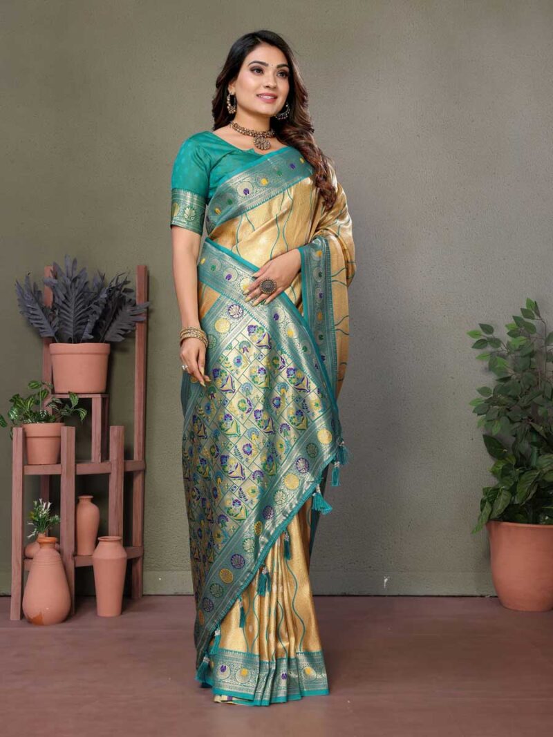 Beige Color Teal Saree - Image 4