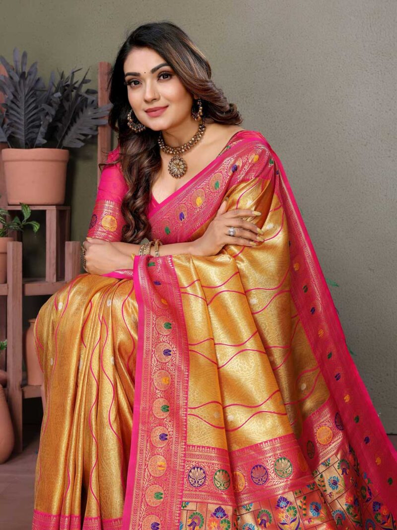 Mustard Color Pink Saree - Image 3