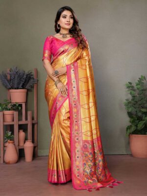 Mustard Color Pink Saree